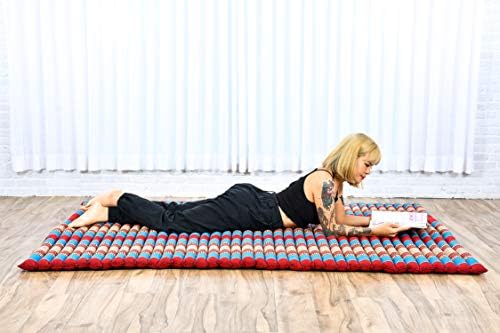Leewadee - Foldable Floor Mattress - Japanese Roll Up Futon -Trifold Tatami Mat- Guest Floor Bed - Camping Mattress - Thai Massage Mat, Kapok Filled, 75 x 57 inches, Blue Red - Image 5
