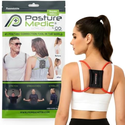PRIMEKINETIX PostureMedic Dynamic Posture Corrector - Active Resistance Training System for Upper Back Strengthening & Shoulder Alignment - Stretches Chest, Strengthens Back - Doctor Recommended - Size S (Red) by PrimeKinetix
