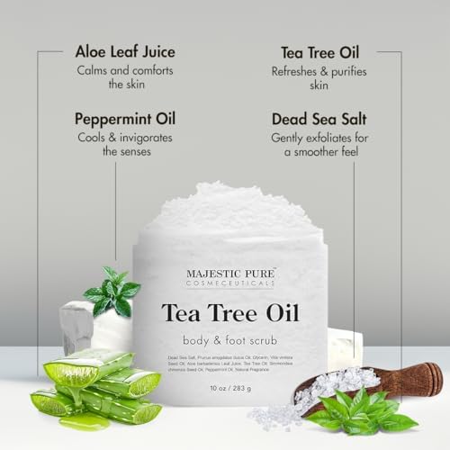 MAJESTIC PURE Tea Tree Foot & Body Scrub with Tea Tree Oil, Exfoliating Salt Scrub to Exfoliate & Moisturize Skin, Deep Cleansing - 10 oz - Image 2