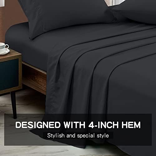 FreshCulture Queen Flat Sheet - Brushed Microfiber Top Sheet - Ultra Soft & Breathable - Wrinkle-Free - Easy Care - Queen, Black - Image 2