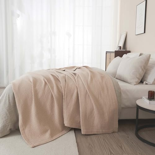 100% Cotton Taupe Blanket Twin Size for Bed - Breathable and Soft, Waffle Weave for Summer Spring, 90x66 Inches - Image 5