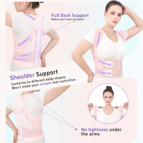 Posture Corrector for Women and Men Back Brace Straightener Pain Relief Back Support Lightweight Adjustable Hump Scoliosis Traction Correction Helps Reduce Upper Hunchback Slouching Kyphosis Pink XX-Large - Image 3