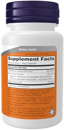 NOW Foods Supplements, Glutathione 500 mg, With Milk Thistle Extract & Alpha Lipoic Acid, Free Radical Neutralizer*, 30 Veg Capsules - Image 2