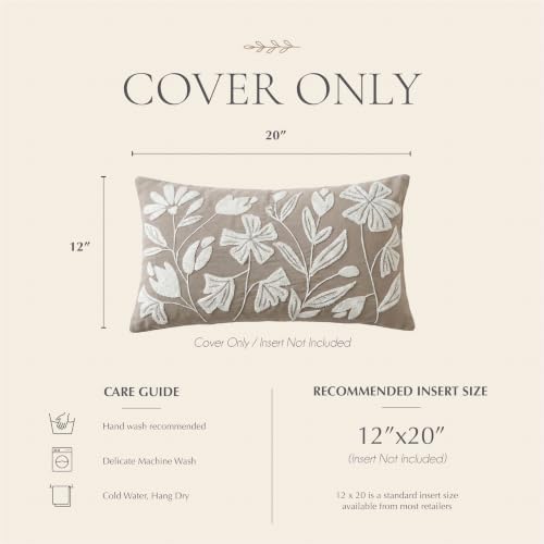 BlissBlush Decorative Lumbar Pillow Cover 12x20, Light Taupe Accent Velvet Throw Pillowcase for Couch Sofa Living Room, Floral Tufted Rectangular Cushion, Cover Only - Image 6