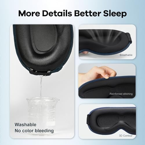 Weighted Blackout Sleep Mask for Men: 3D Contoured Zero Eye Pressure Sleep Mask for Stress Relief, Deep Sleep & Airplane Travel Essentials, Night Shift, Office Nap, Adjustable Strap, Blue - Image 6