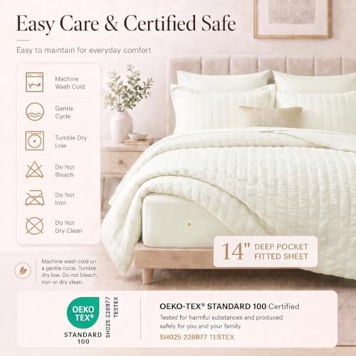 CozyLux California King Comforter Set 7-Piece Ivory Seersucker Bed in a Bag - Image 5