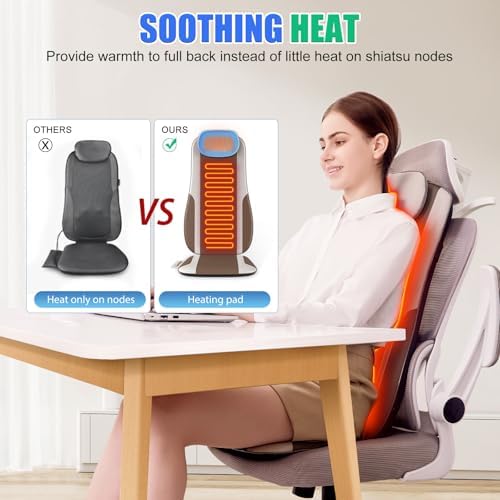 Shiatsu Back Massager with Heat, Massage Chair Pad Seat Cushion for Stress Relief, Deep Tissue Kneading & Roller, 2 Vibration Motors, Back Waist Hip Massager, PU Leather, with 2 Adapters - Image 4