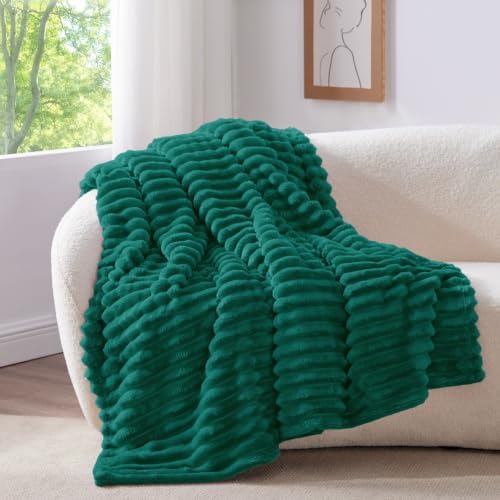 BEDELITE Ribbed Twin Blanket for Couch & Bed, Emerald Green, 60"x80" by BEDELITE