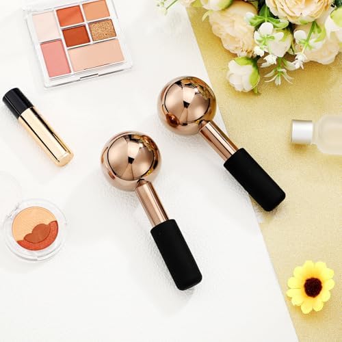 Baderke 2 Pcs Ice Globes for Face Stainless Steel Cooling Globes Unbreakable Cooling Roller Women Ice Balls Cryo Sticks Facials Skin Care for Dark Circles, Puffiness(Rose Gold (Black Handle)) - Image 6