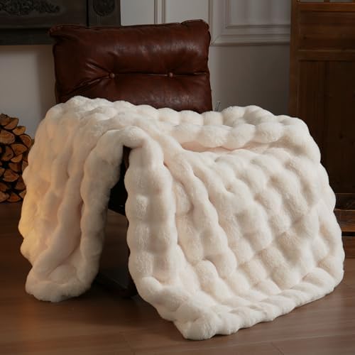 BENVWE Faux Fur Throw Blanket for Couch - Thickened Fluffy Soft Bubble Blanket for Living Room Home Decor - Mothers Day Birthday Gifts for Women Men, Cream White, 50" x 60", 1300GSM by BENVWE