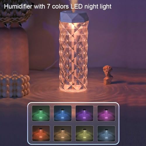 USB Desktop Crystal Humidifier 400ml with 7 Colors LED Night Light, No Noise Suitable for Home, Office, Desk, Bedroom and Babies Room and No Battery (400ml) - Image 2
