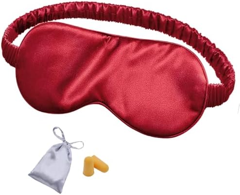 OLESILK Silk Sleep Mask Eye Mask Blindfold with Double Layer Silk Filling and Elastic Strap for Full Night's Sleep, Travel and Nap, Soft Eye Cover Eyeshade with Luxury Bag and Ear Plugs, Red by OLESILK