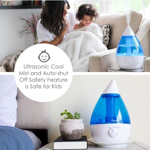 Crane Ultrasonic Cool Mist Humidifier for Bedroom, Baby Nursery, Kids Room, Plants, or Office, Large 1 Gallon Tank, Filter Optional, Blue and White - Image 3