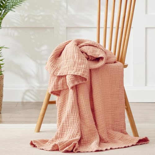 100% Cotton Muslin Blanket 50"x 60", 6 Layers Breathable and Lightweight Cotton Throw Blankets for Couch, Soft Cooling Summer Gauze Blanket for Adults All Season, Dusty Rose‌ - Image 2