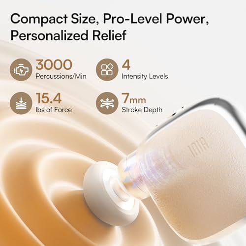INIA PocketForce Mini Massage Gun, 75% Smaller for Travel, 4-Speed, 3 Heads - Image 4