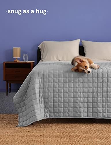 YnM 15lbs Weighted Blanket for Adults, Cotton Heavy Bed Throw Blanket with Cooling Glass Beads for All Season Use, Ideal for One Person of 140lbs (60x80 Inches, Queen Bed, Light Grey) - Image 5