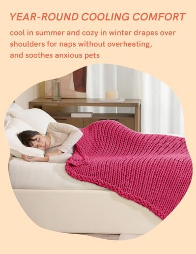 YnM Cooling Weighted Blanket, 100% Cotton Handmade Chunky Knitted Blanket, Weighted Lap, Breathable Heavy Blankets, Machine Washable Throw for Sleep or Home Decor (Rose Pink, 48x75 Inch, 12lbs) - Image 5