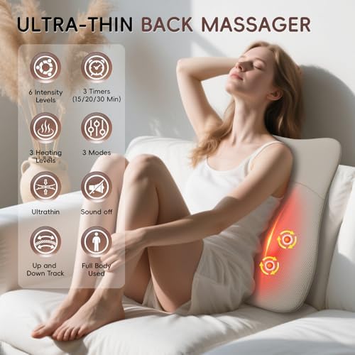Back Massager with Heat for Pain Relief Deep Tissue, Ultrathin 4D Shiatsu Lower Back Massager, Chair Back Massager for Home Office, Gifts for Women Men, Khaki - Image 2