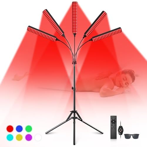 Red Light Therapy for Face Body, 5 Heads Red Infrared Light Therapy Device, 7Colors Full Body Red Light Therapy Devices, 660nm and 850nm Near Infrared for Face,Muscle,Body,Skin by FlaoAito