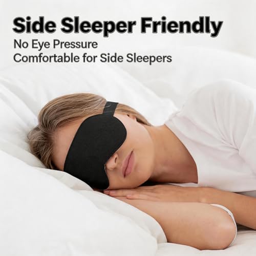 Silk Sleep Mask, Adjustable Soft Eye Cover for Comfortable Sleep & Naps, Pressure-Free, Machine Washable - Black - Image 3