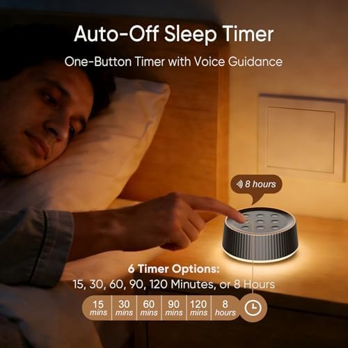 Noise Machine, White Noise Sound Machine for Baby & Adults, 26 Soothing Sounds, 8 Night Light Colors, Tap Control, 6 Timer Settings, Auto-Off & Memory, 4-7-8 Breathing (Black, Standar) - Image 5