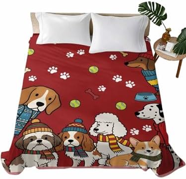 California King Flat Sheet Scarf Dog Flat Sheets Only Soft Breathable Microfiber Bedding Top Sheets Hotel Quality Puppy Animal Paw Print Tennis Ball Red Cal King Bed Sheet for Bedroom Dorm Decor by LooPoP