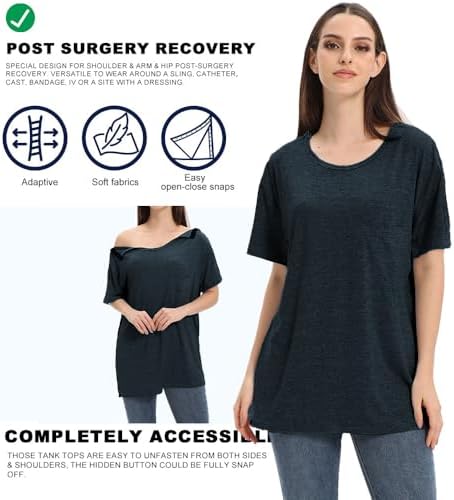 Women Shoulder Surgery Shirts for Women Tear Away Post Surgery Shirt for Men Full Snap Access Recovery Clothing - Image 4