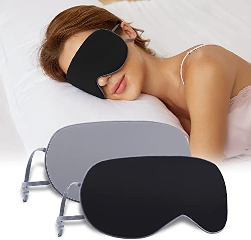 Sleeping Mask 2 Pack, Warm, Cool Double-Sided Use of Sleep Mask, Super Soft Blindfold with Adjustable Strap, Block Out Light, Comfort Sleep Eye Mask for Travel Meditation Nap Black by BATHRINS