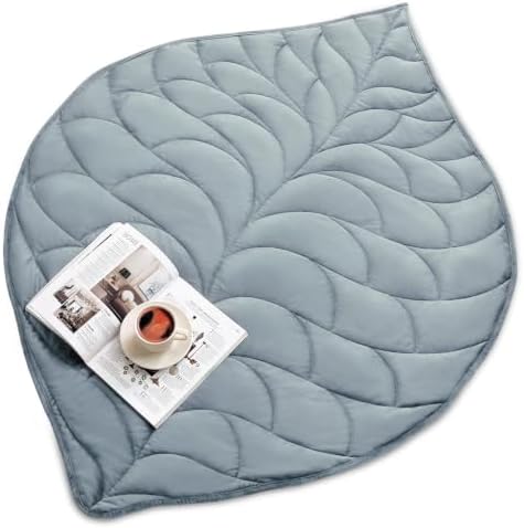 Weighted Lap Blanket for Adults, 7 lbs 41" x 53", Leaf Pattern, Light Blue by Kaisa