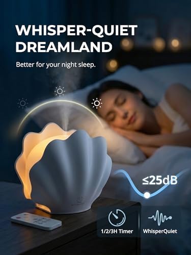 Essential Oil Diffuser 260ML, Shell Aroma Diffuser with Remote Control, 7 Colors LED Night Light for Bedroom Home Relaxation, Valentines Day Gifts - Image 5