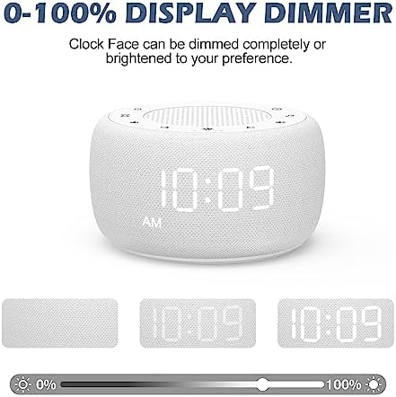 Buffbee Sound Machine & Alarm Clock 2-in-1, 0-100% Clock Face Brightness, Bottom Colored Light, Sleep Timer, Precise 30-Level Volume Control White Noise Machine - White - Image 4