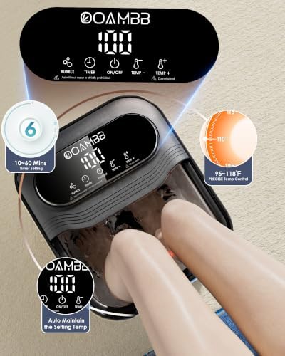 OOAMBB Collapsible Foot Spa Bath w/Heat, Bubble, Timer& Temp Control, Black - Image 4