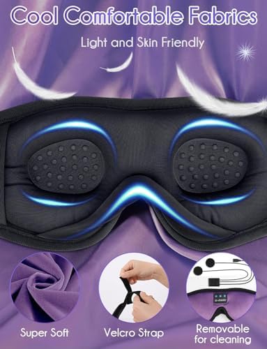 LC-dolida Sleep Headphones, Sleep Mask Bluetooth Wireless Music Eye Mask, Sleeping Headphones for Side Sleepers Sleep Mask with Bluetooth Headphones Ultra-Thin Stereo Speakers Perfect for Sleeping - Image 3