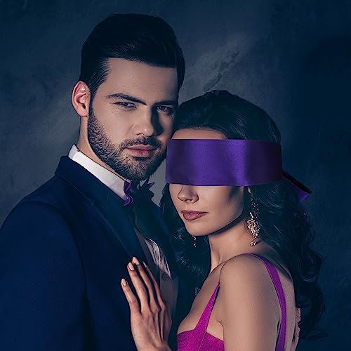 FRESHME Satin Eye Mask - Breathable Sleep Mask Adjustable Soft Eye Cover Blindfold for Yoga Valentine's Day Gift Travel Nap Night Sleep Eye Mask for Women Men Side Sleeper Black and Purple 160cm/63in - Image 2