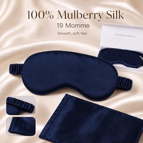 Silk Sleep Mask Light Blocking Luxury 100% Mulberry 19mm Silk Eye Mask Eye Cover Blindfold Ultra Soft Light & Comfy Anti Aging Skin Care with Travel Bag Gift Package - Image 2