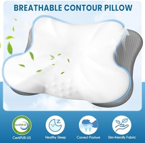 Pillow for Neck and Shoulder Support, Ergonomic Bed Pillow for Side, Back, Stomach Sleepers, White - Image 5