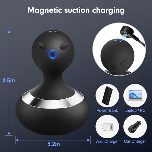 Cordless Electric Handheld Massage Ball, Rechargeable Body Neck Massage Tool, Black - Image 3