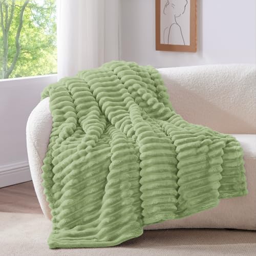 BEDELITE Ribbed Twin Blanket for Couch & Bed, Sage Green, 60"x80" - Image 2