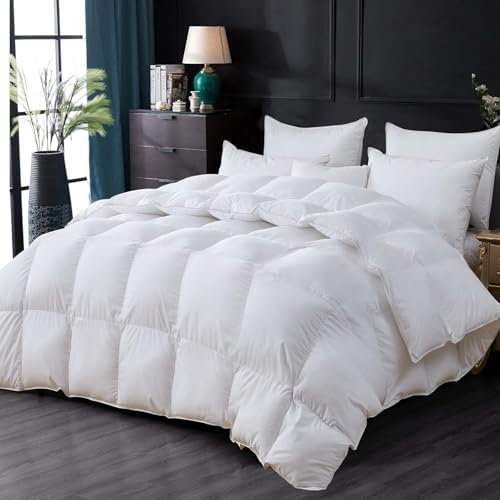 Luxurious Goose Down Feather Fiber Comforter Duvet Insert, Plain Solid Design,White 120 x 120, Premium Baffle Box 100% Egyptian Cotton, 85 oz Fill Weight, Super King - Image 2