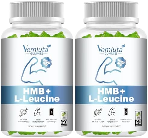 2 Packs HMB and Leucine Supplements Gummies for Men, Women - 4500MG, HMB ＆ Leucine for Muscle Recovery & Growth Support, Non-GMO, Gluten-Free, Adults & Elder, Apple Flavor, 120 Counts by Unknown