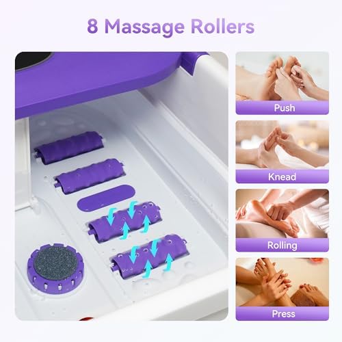 CuPiLo Foot Spa Bath Massager with Heat, Collapsible Foot Massager Spa Soaking Tub with Bubbles, Red Light, Pumice Stone, Shiatsu Massage Rollers, Pedicure Foot Spa for Relaxation, Gifts(Purple) - Image 4