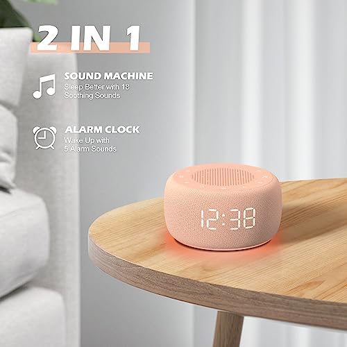 Buffbee Sound Machine & Alarm Clock 2-in-1, Bedroom Sleep Clock, Peach - Image 2