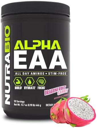 NutraBio Alpha EAA - All-Day Amino Acids for Muscle Growth and Hydration - Essential Amino Acids with Nootropics & Adaptogens- Full Spectrum EAA BCAA Powder - 30 Servings - Dragon Fruit by NutraBio