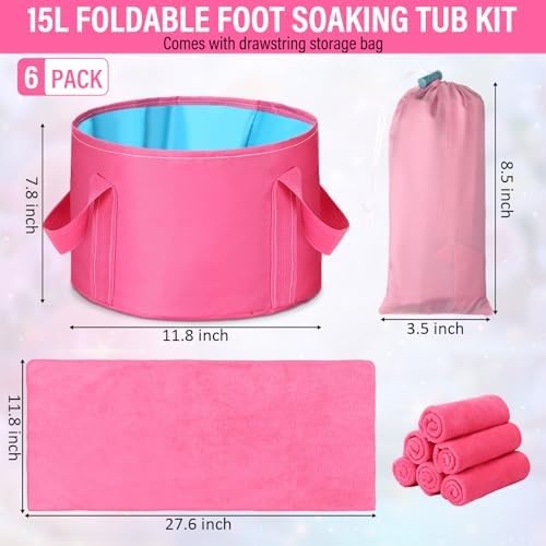FillTouch 12 Set/ 24 Pcs 15L Foldable Foot Soaking Tub Kit Portable Foot Bath Tub for Soaking Feet with Towel and Storage Bag Soak Spa Bucket for Travel Camping (Rose Red) - Image 2