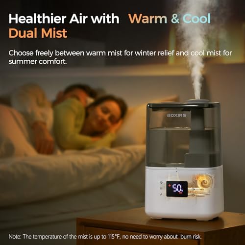 BOXING 4.5L Warm and Cool Mist Ultrasonic Humidifier for Bedroom Large Room, Top Fill Essential Oil Diffuser with Remote, Auto Shut-Off Quiet Sleep Mode, Humidistat, Timer, BPA-Free, 45H Runtime - Image 2