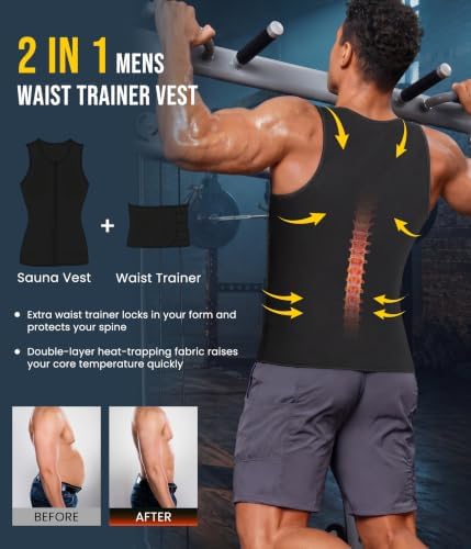 Junlan Waist Trainer Mens Sauna Suit Shirt Sweat Vest Weight Loss Gym Faja - Image 4