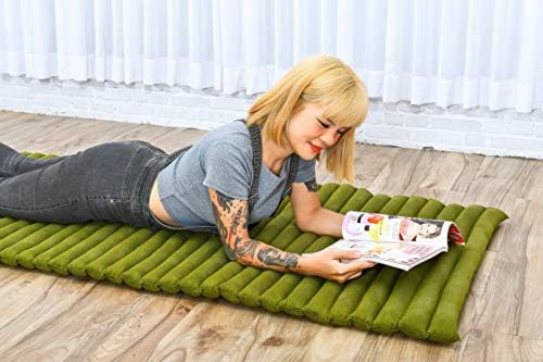 Leewadee - Foldable Floor Mattress - Japanese Roll Up Futon -Trifold Tatami Mat- Guest Floor Bed - Camping Mattress - Thai Massage Mat, Kapok Filled, 75 x 28 inches, Green - Image 6