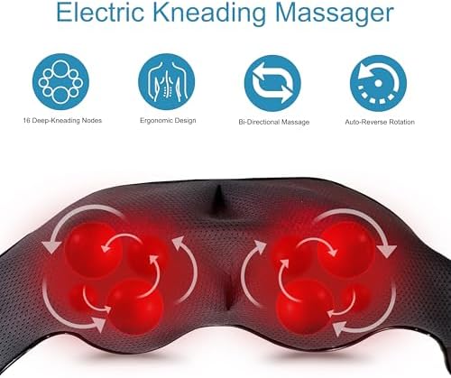 UFFAE Shiatsu Neck and Back Massager with Heat, Electric Deep Tissue Kneading Neck and Shoulder Massage, Best Gifts for Women Men Mom Dad Mothers Fathers Day Birthday Gift, Black (NOT Cordless) - Image 2