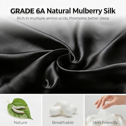 100% Mulberry Silk Sleep Mask for Women & Men – 22 Momme 6A Grade, 3D Contoured Total Blackout Eye Mask for Side Sleepers, Eyelash Extensions, Adjustable Strap, Breathable Blindfold (Black) - Image 3