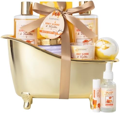 Spa Gift Baskets For Women and Men, Home Luxury Scents Honey Almond Bath Sets for Women Gift, Spa Set Spa Basket with Body Lotion, Lip Balm & More Bath Gift Set Best Gift for Her, Bath Kits Gifts by ASINING